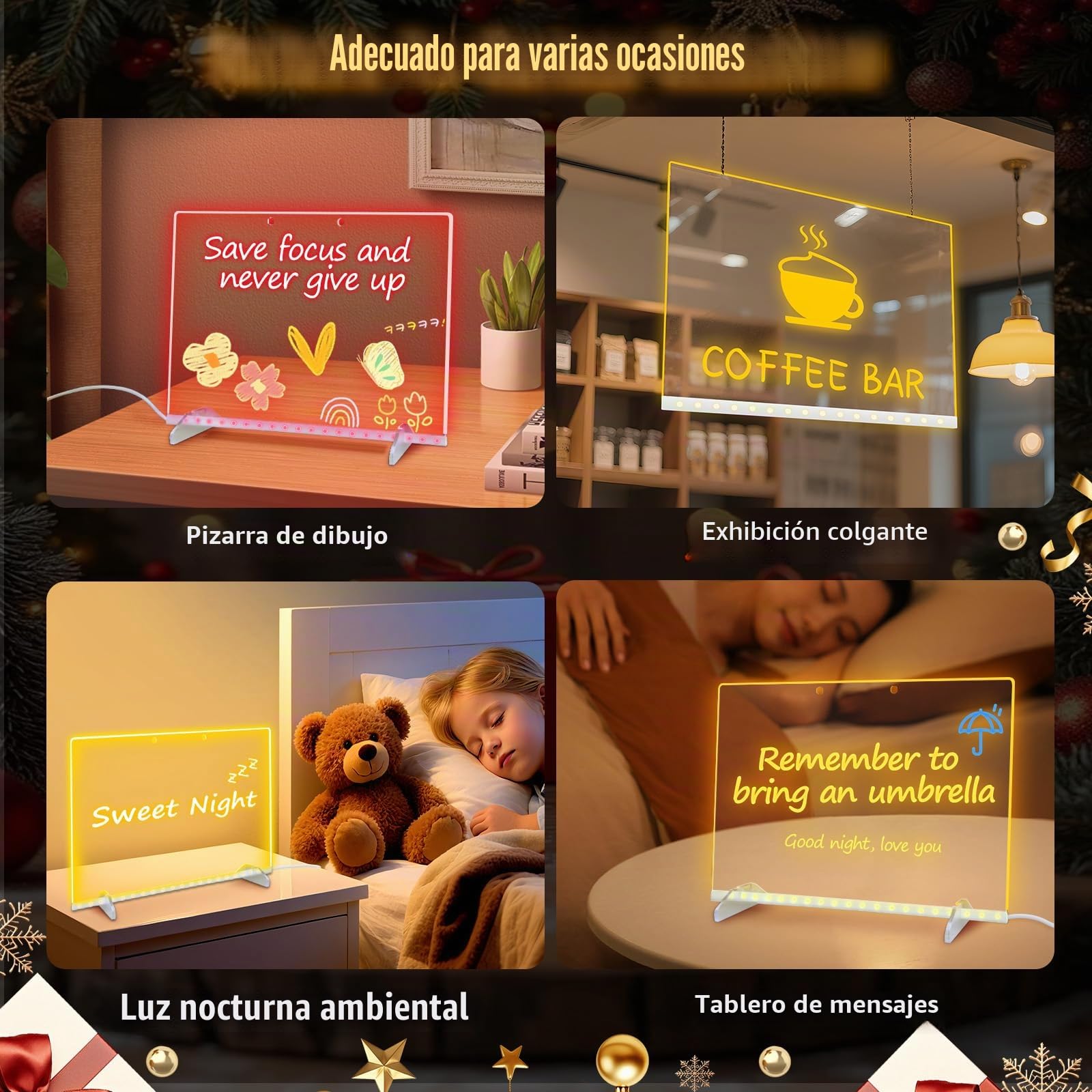 Pizarra LED Niños, Pizarra Luminosa Niños, Tablero de Dibujo LED 35x25 cm, 13 Efectos de Luz, Incluye Adaptador, Soporte, Cadena de Suspensión, Regalo para Cumpleaños Navidad