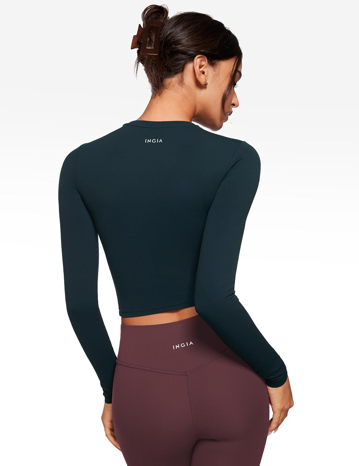 Womens Long Sleeve High Round Neck Crop Yoga Shirts Workout Slim Fit Casual Yoga Gym Tops - Image 2