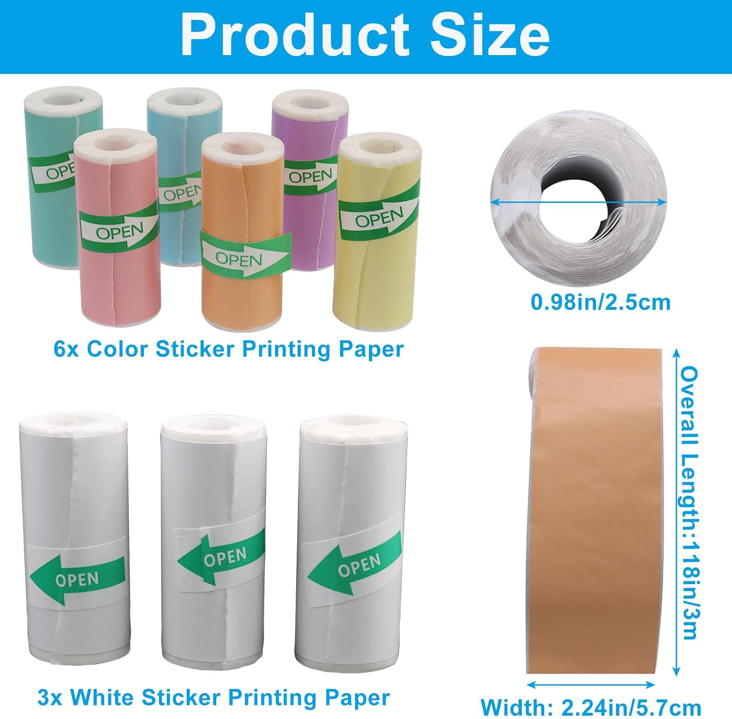 Zorfeter 9 Rolls 57 x 25 mm Mini Thermal Sticker Paper image 3