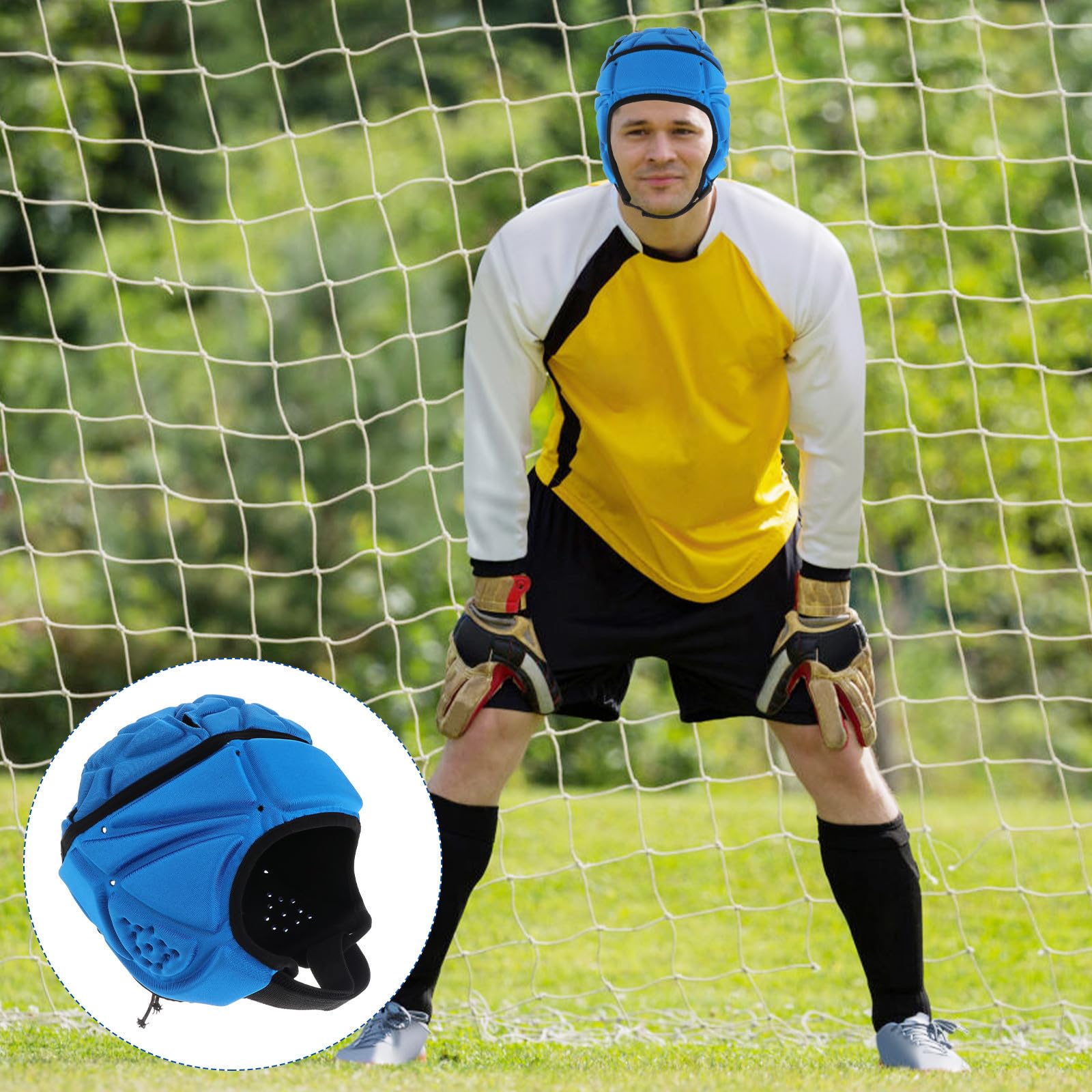 Atmungsaktiver Stoßfester Rugby Schutzhelm aus Schwamm für Fußball Torwart und Hockey Enge Passform Blaue Schutzausrüstung für Sportlichen Kopfschutz