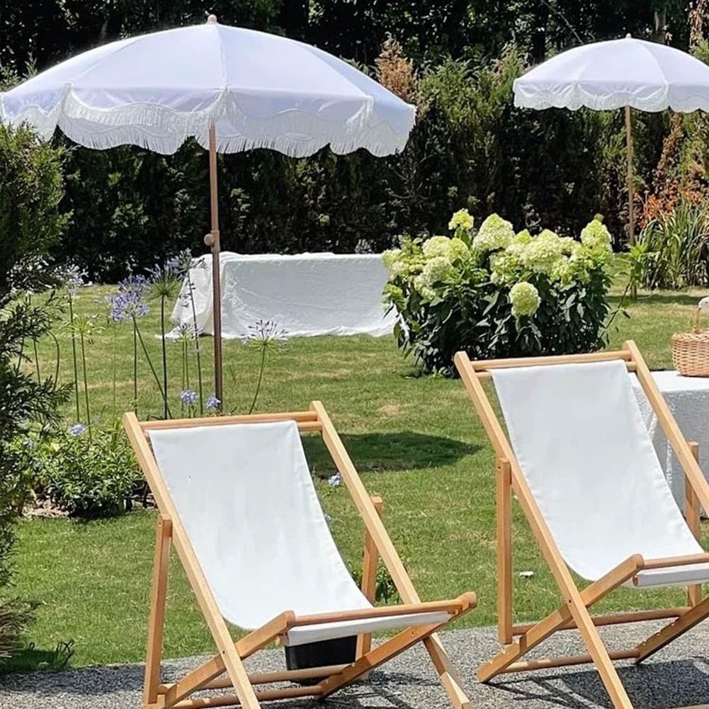 Parasol Plażowy 200 cm z Frędzlami, Parasol Ogrodowy z Ochroną UV i Odchylany z Regulowana Wysokość Słupkiem do Ogrodu i na Imprezy(Brown Pole)