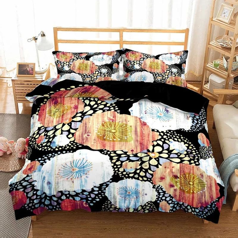 Housse de couette 240x260 coquelicot noir avec 2 taies d'oreiller