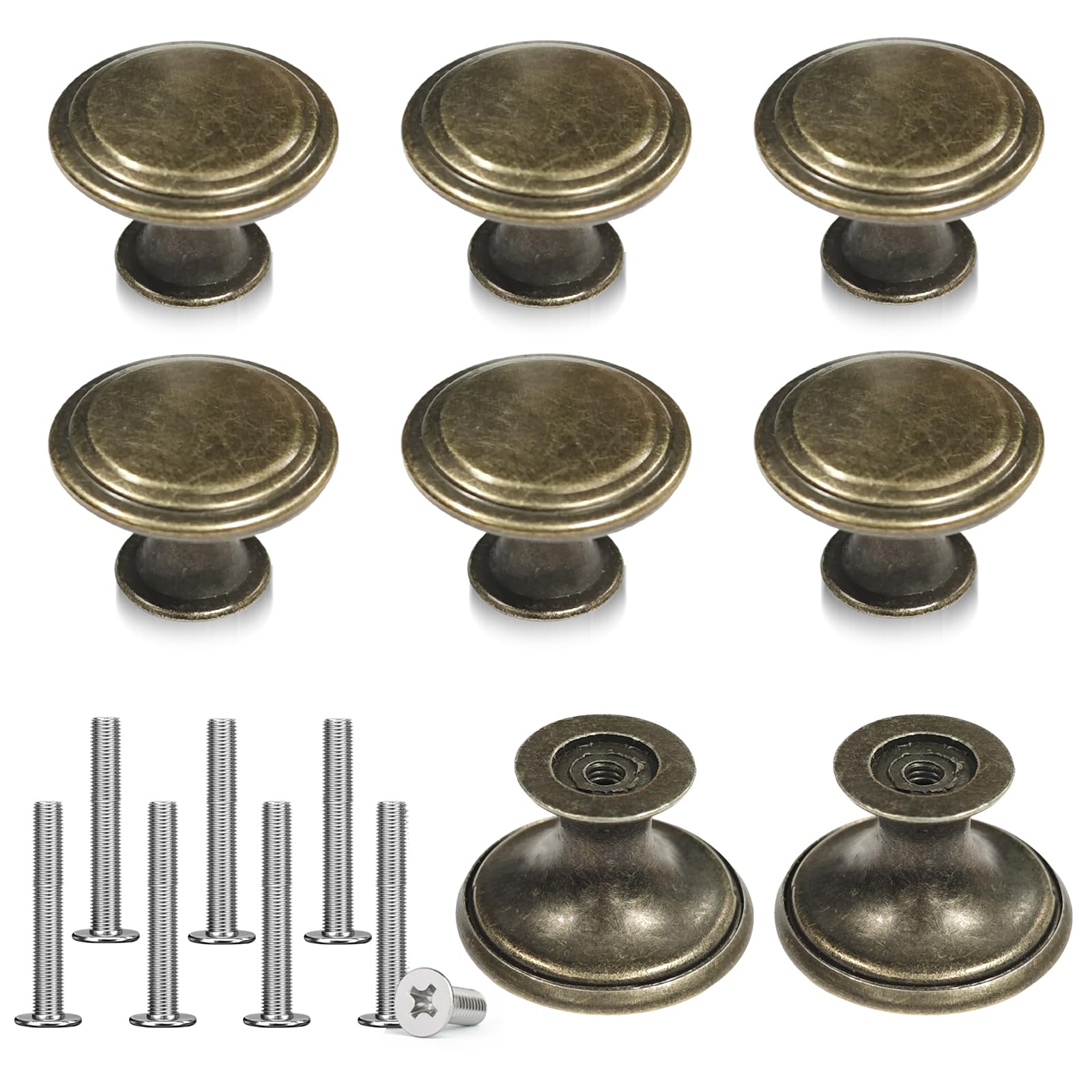 Peapin Bronze 8 Pcs Vintage Kitchen Cupboard Handles Modern Minimalist Drawer Knobs, 30 Cm / 11.8 Inch Diameter Antique Style Cabinet Brass Door Knobs With Screws， Drawer Handles
