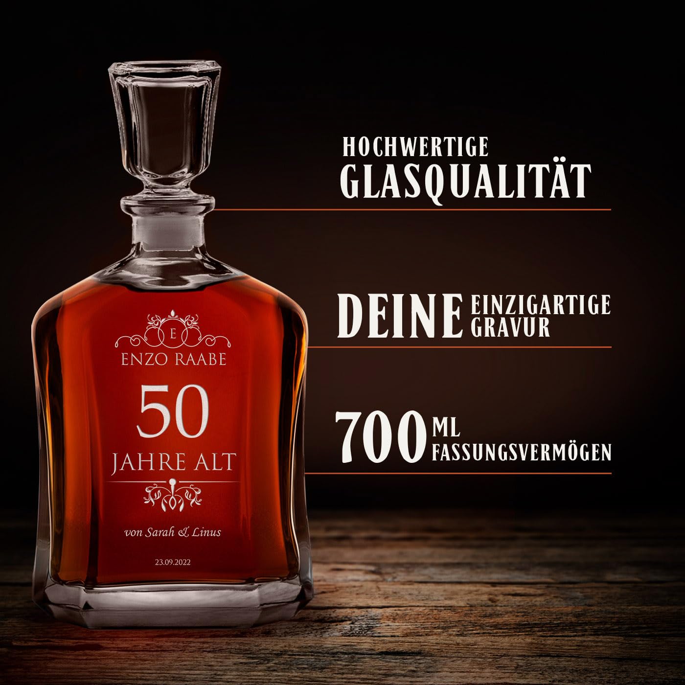 Maverton Whiskey Karaffe + 4er Whiskygläser Set mit Gravur personalisiert