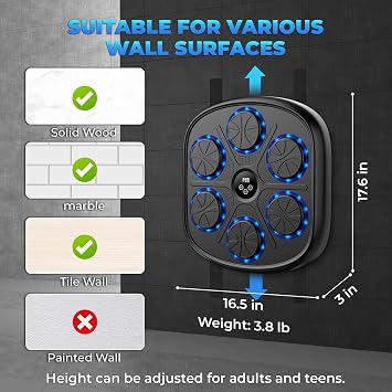 Music Boxing Machine for Adults and Kids, Smart Bluetooth Boxing Machine Wall Mounted Music, Adjustable Hitting Sound Volume, Durable PU Material, Fitness/Lose Weight in Home