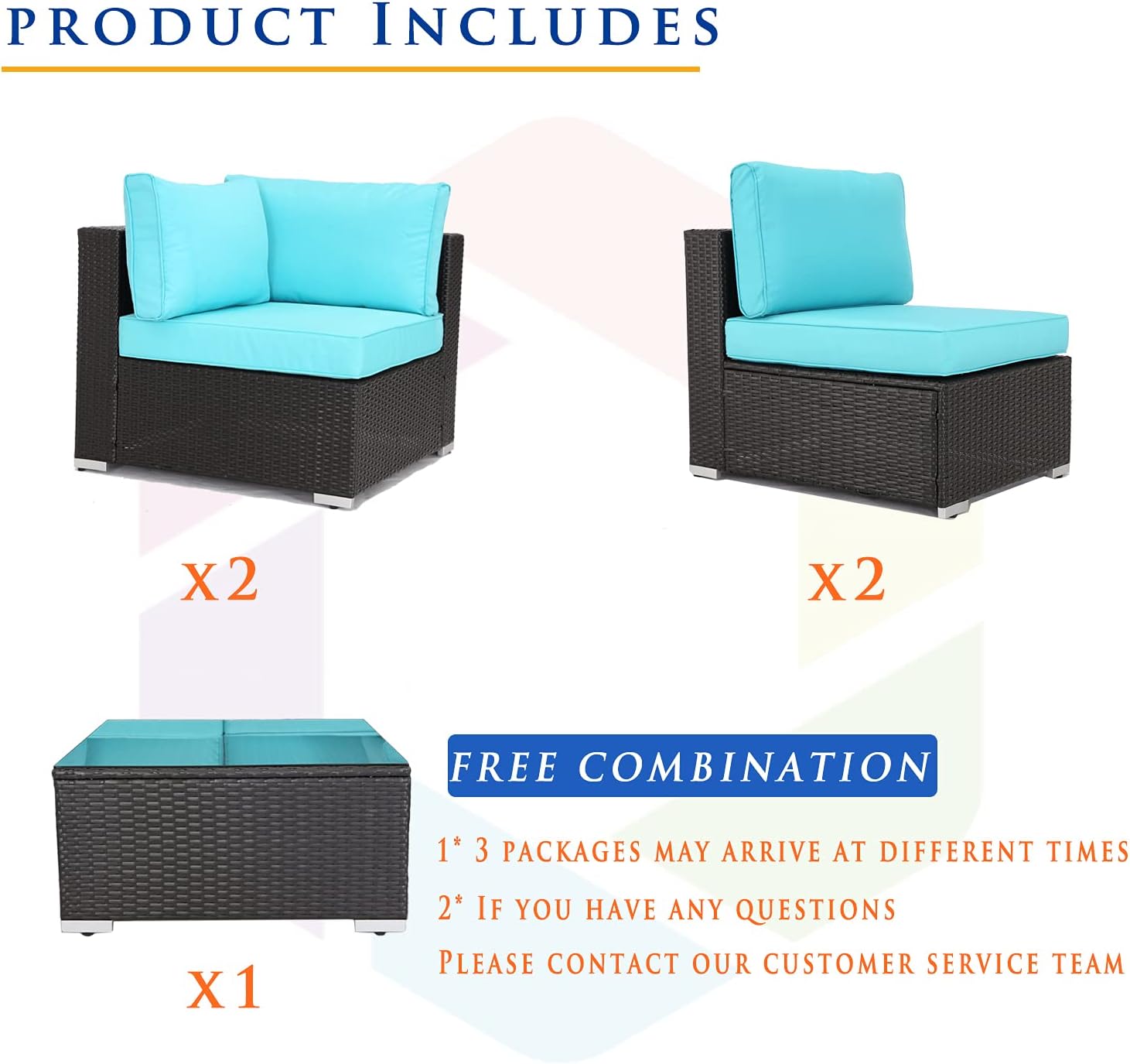 Furnivilla 5 Pieces Outdoor Conversation Set Sectional Patio Furniture with PE Wicker Rattan Patio Set with Glass Coffee Side Table All Weather for Backyard Porch Garden Poolside Balcony (Turquoise) : Patio, Lawn & Garden