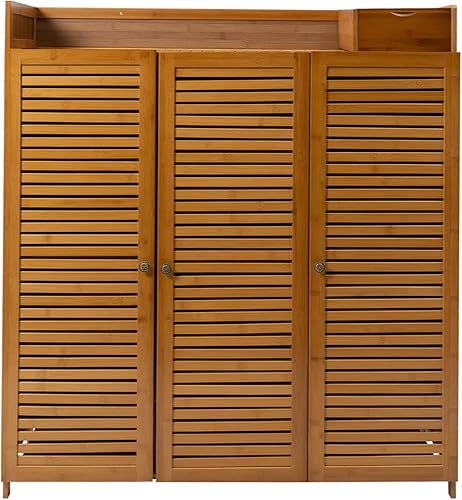 Vista 3 de Zapatero de bambú con puertas, zapatero de alta capacidad de 7 niveles, organizador independiente de almacenamiento de zapatos a prueba de humedad