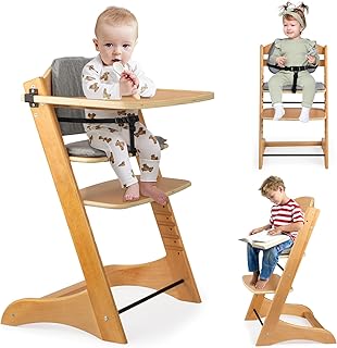 Solid Wood High Chair，for Babies and Toddlers，6 Months to 220 Lb - Anti-Dumping - Adjustable & Ergonomic/Natural Wood