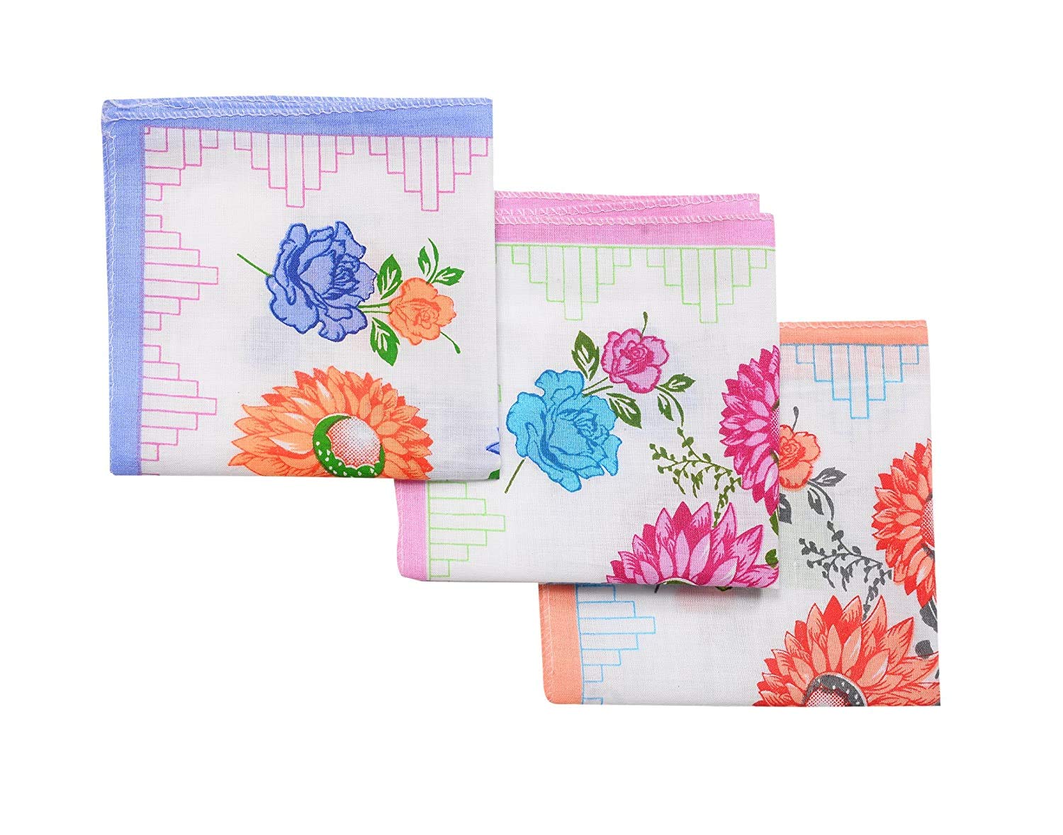 zeki Women's VintageFloralCotton Handkerchiefs, Free Size (Multicolour)-Pack of 3-picture-5