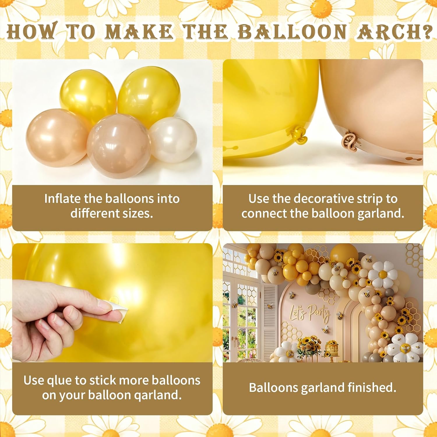 Bee Balloon Garland Arch Kit, Mustard Yellow Brown Sand White Balloons with Daisy Balloons for What Will It Bee Gender Reveal Honey Bee Baby Shower Birthday Party Decorations