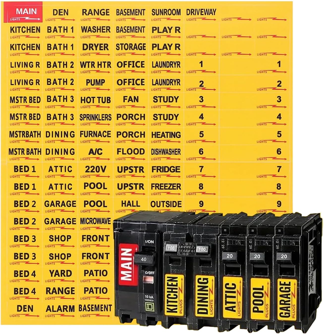 129PCS Circuit Breaker Labels, Waterproof Fuse Box Stickers, Circuit Breaker Stickers, Easy to Read and Install(Yellow)
