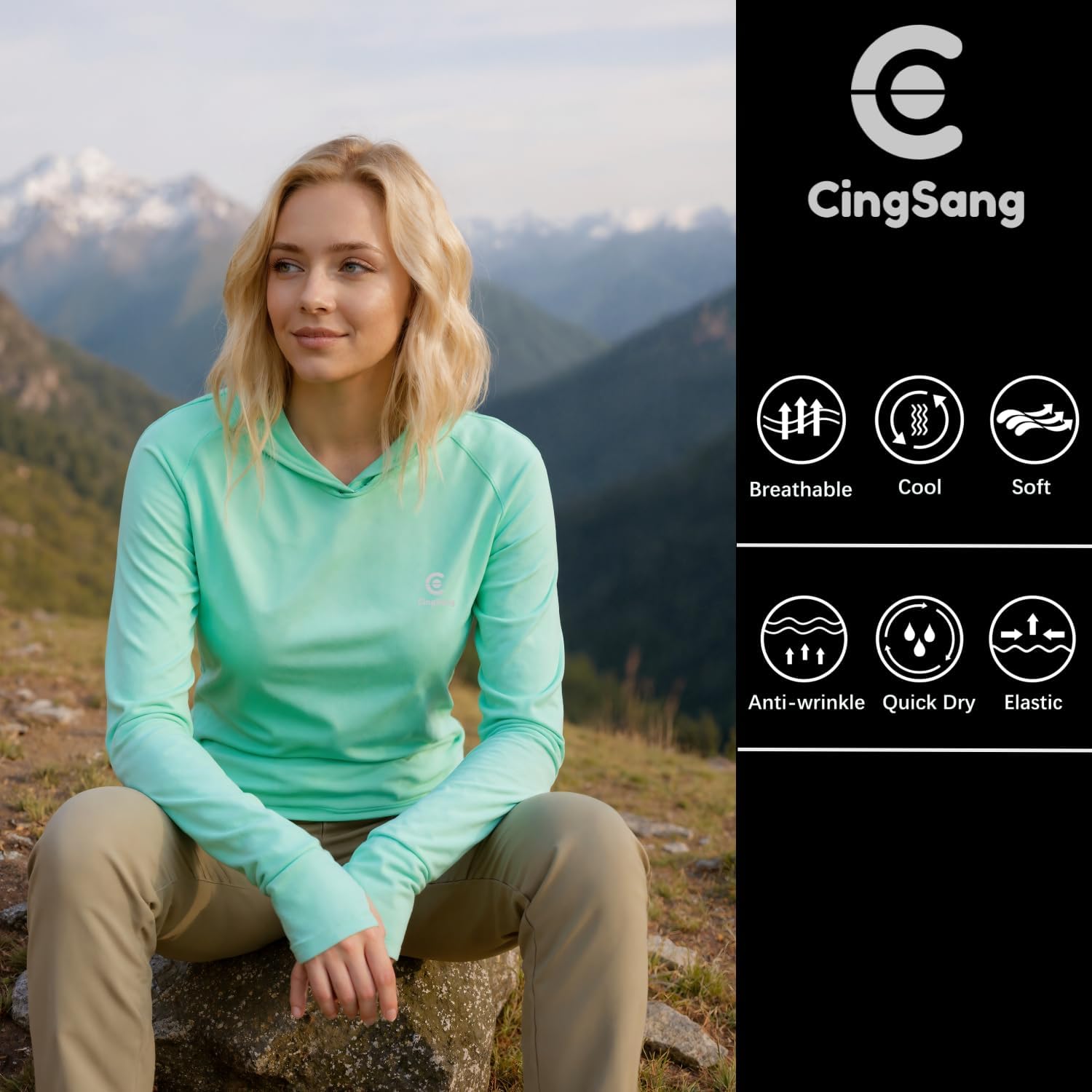 Women's Lightweight Quick Dry Fishing T-Shirt UPF 50+ Long Sleeve Hoodie Shirt with Thumb Hole - Image 4