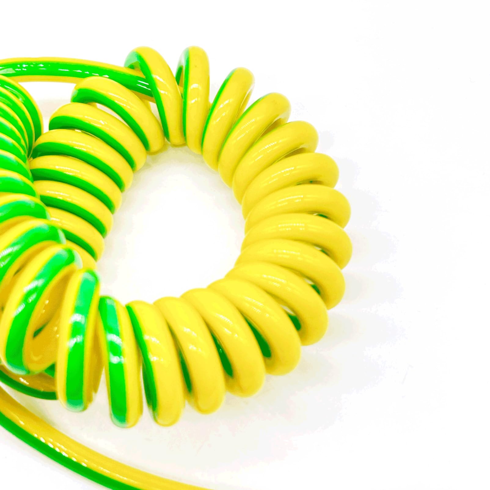 PULaif Spring Spiral Cable, 6mm2 Single Core PU Spring Spiral Ground Wire Yellow Green Stretch 1-10 meters(Stretch 10 Meters)