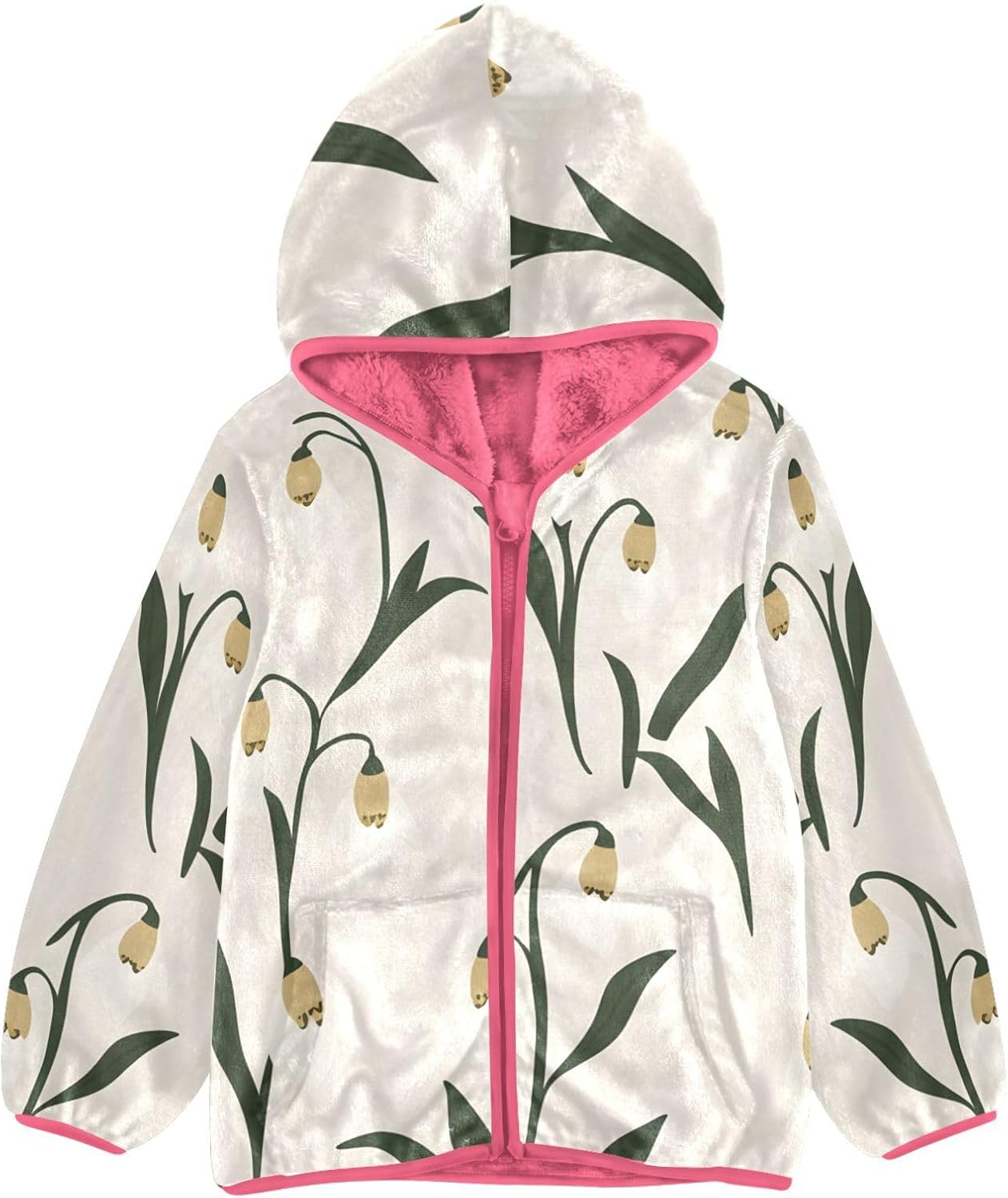 ALAZA Minimalist Snowdrop Hoodie Jacket for Girls Toddler Fleece Zip Up Coat Plush Jacket Long Sleeve Outerwear for 3 Years