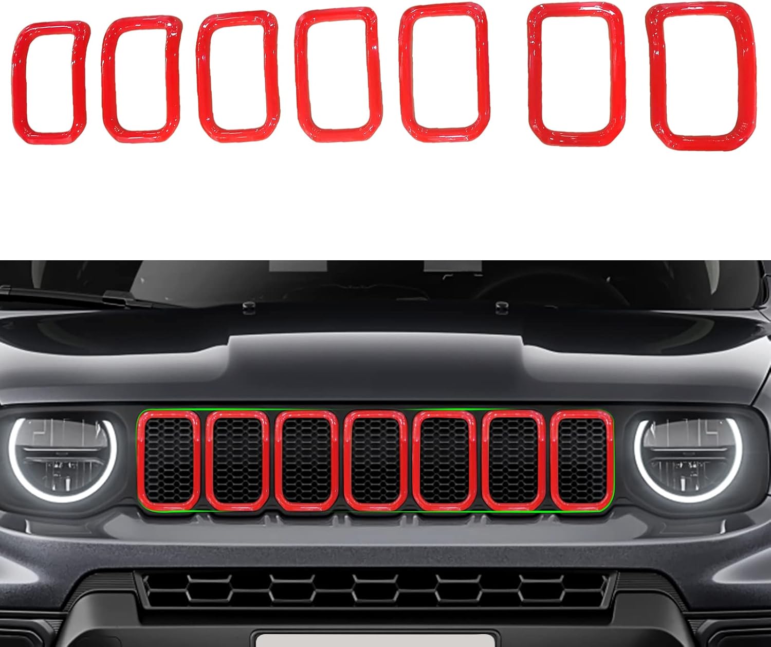 Front Grill Grille Inserts for Jeep Renegade 2023 (MEXICO and Latin America Version) Exterior ABS Grill Guard Cover Trim 7 Pack (2023 Red)
