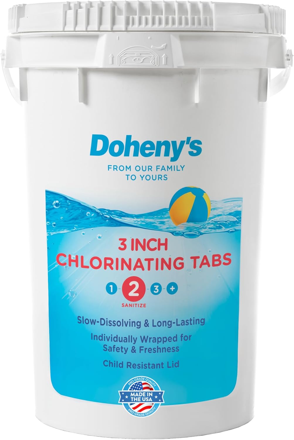 Doheny’s 3-Inch Stabilized Chlorine Tablets for Sanitizing Swimming Pools | 99% Pure Tri-Chlor, 90% Available Chlorine | Long-Lasting, UV-Protected, Slow-Dissolving | Individually Wrapped 50lb Bucket