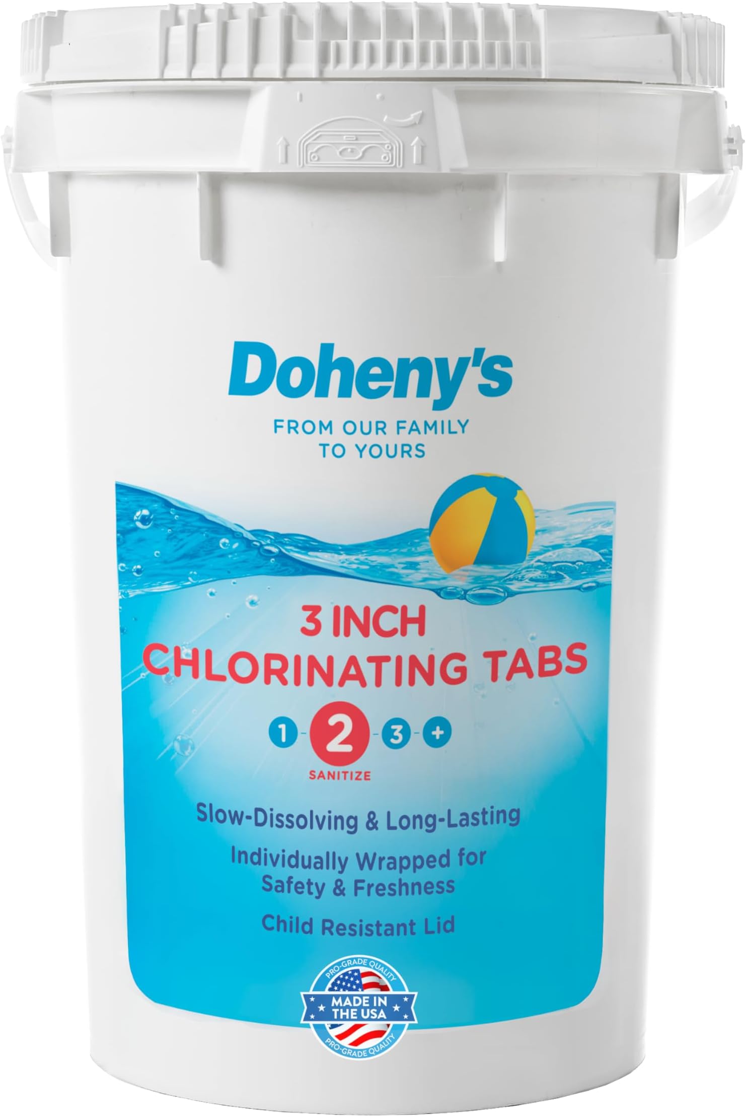Doheny’s 3-Inch Stabilized Chlorine Tablets for Sanitizing Swimming Pools | 99% Pure Tri-Chlor, 90% Available Chlorine | Long-Lasting, UV-Protected, Slow-Dissolving | Individually Wrapped 50lb Bucket