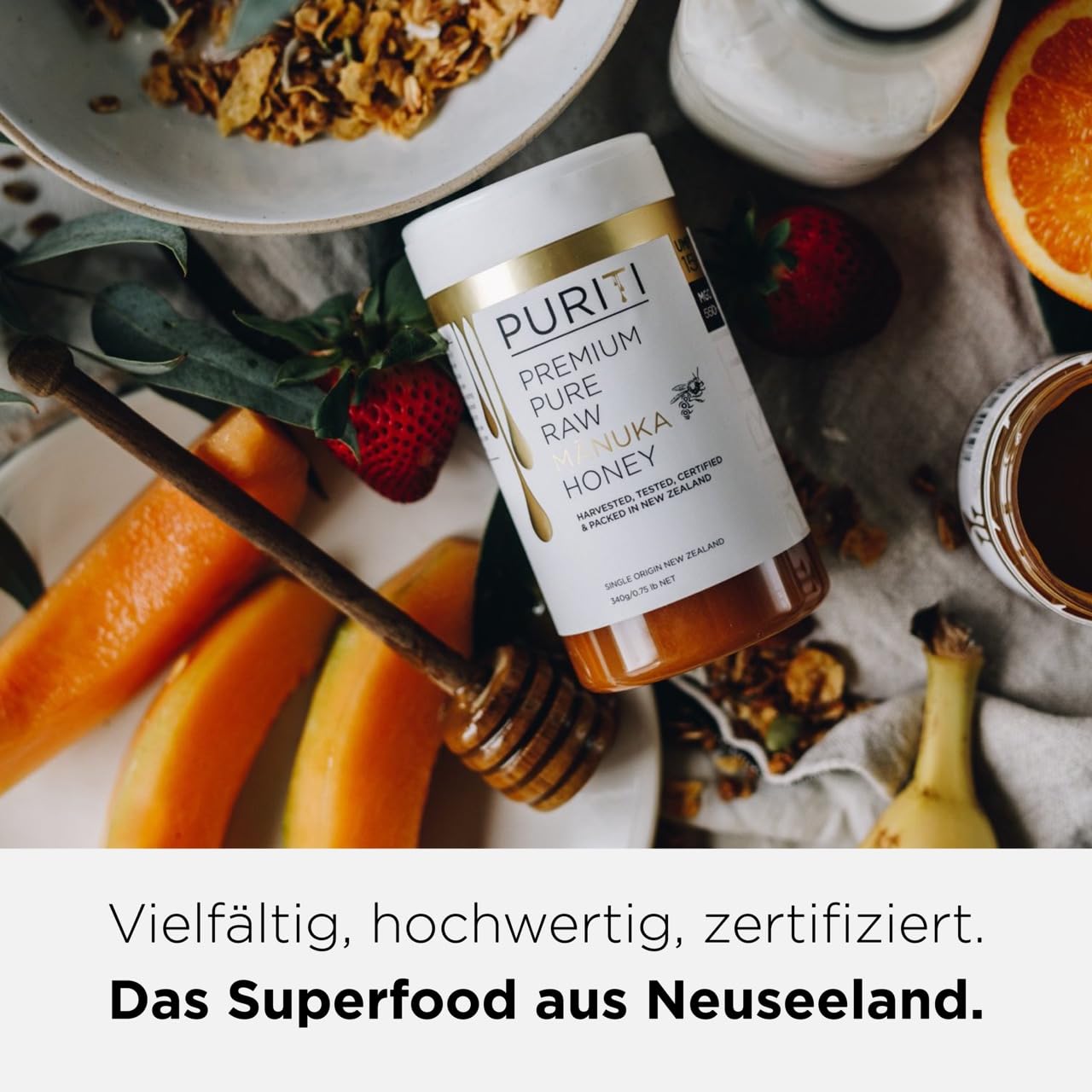 PURITI Manuka Honig MGO 400+ 500g aus Neuseeland mit zertifiziertem Methylglyoxal Gehalt - Laborgeprüft, Direktimport, reines Naturprodukt, frei von Zusatzstoffen