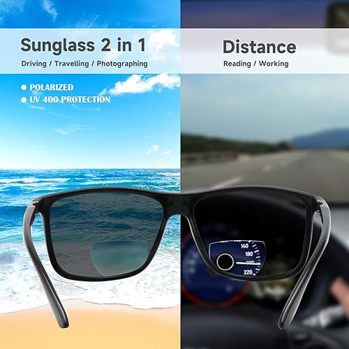 Miniatura 3 de Missfive Lentes de sol bifocales de lectura para hombre, con protección UV para lectores de sol en exteriores, lejanos y cercanos, anteojos clásicos