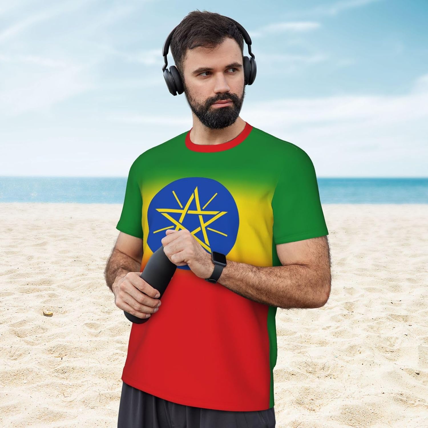 Ethiopia Flag T-Shirt Jerseys for Running Soccer Fans Tennis Fitness Sports Gradual Color Shirts