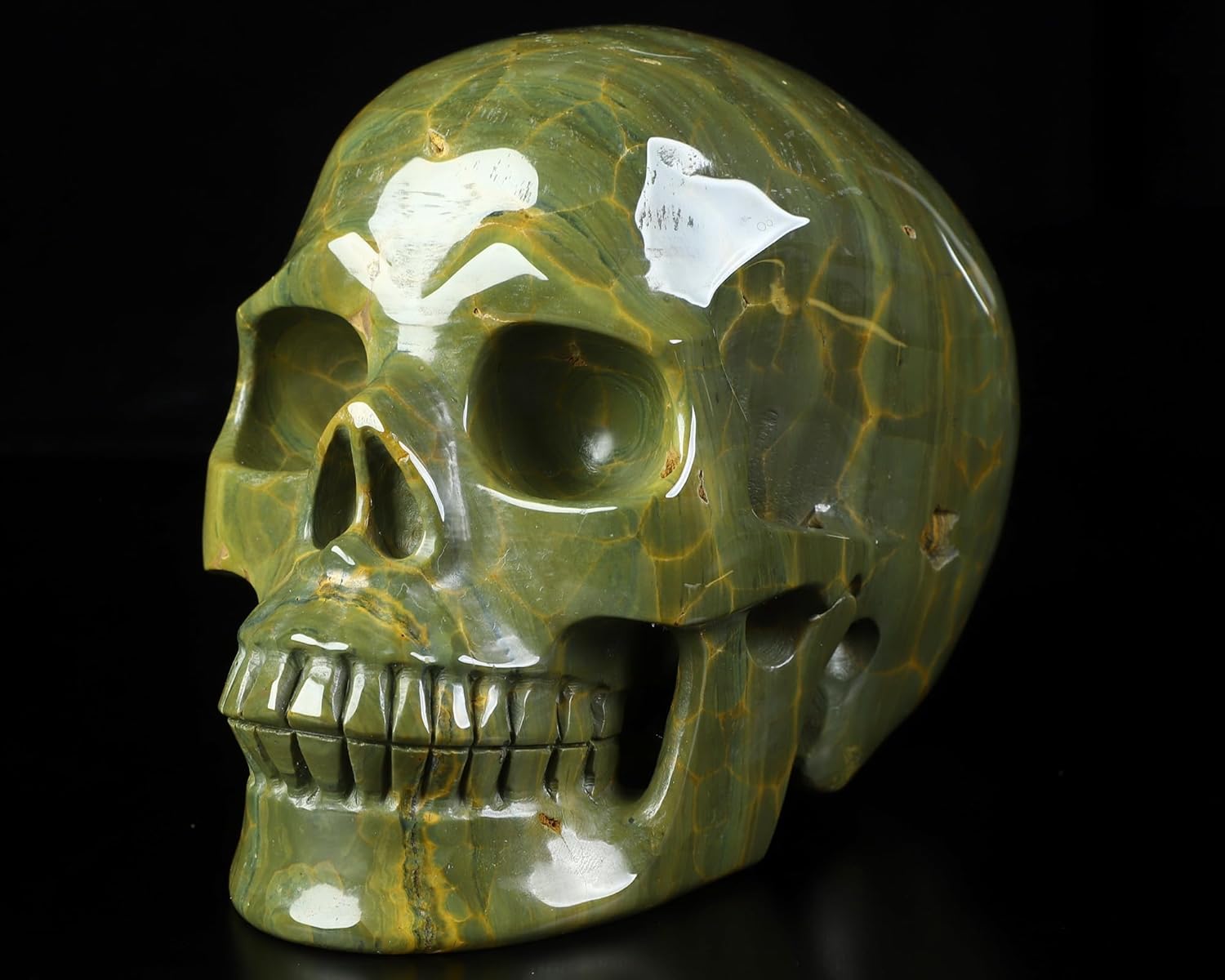 Skullis 5.0" Ocean Jasper Crystal Skull, Hand Carved Gemstone Fine Art Sculpture, Reiki Healing Stone Statue.3291.