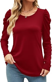 Women's Puff Sleeve Crew Neck Tunic Tops Casual Cute Loose Fit T Shirts Soft Work Floral Print Blouses S-XXL