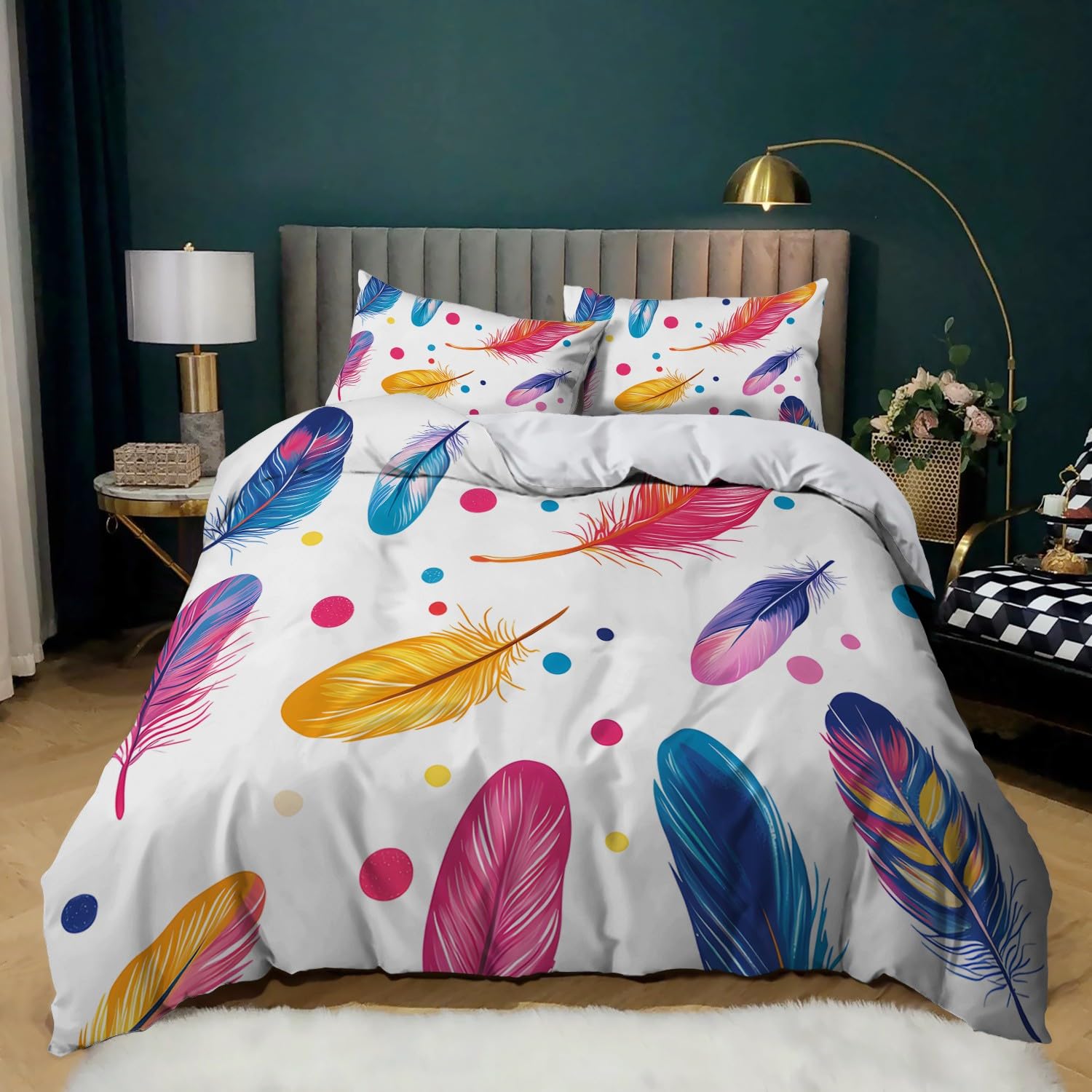 Housse de couette 200x200 plume imprimé microfibre respirante linge de lit fermeture éclair