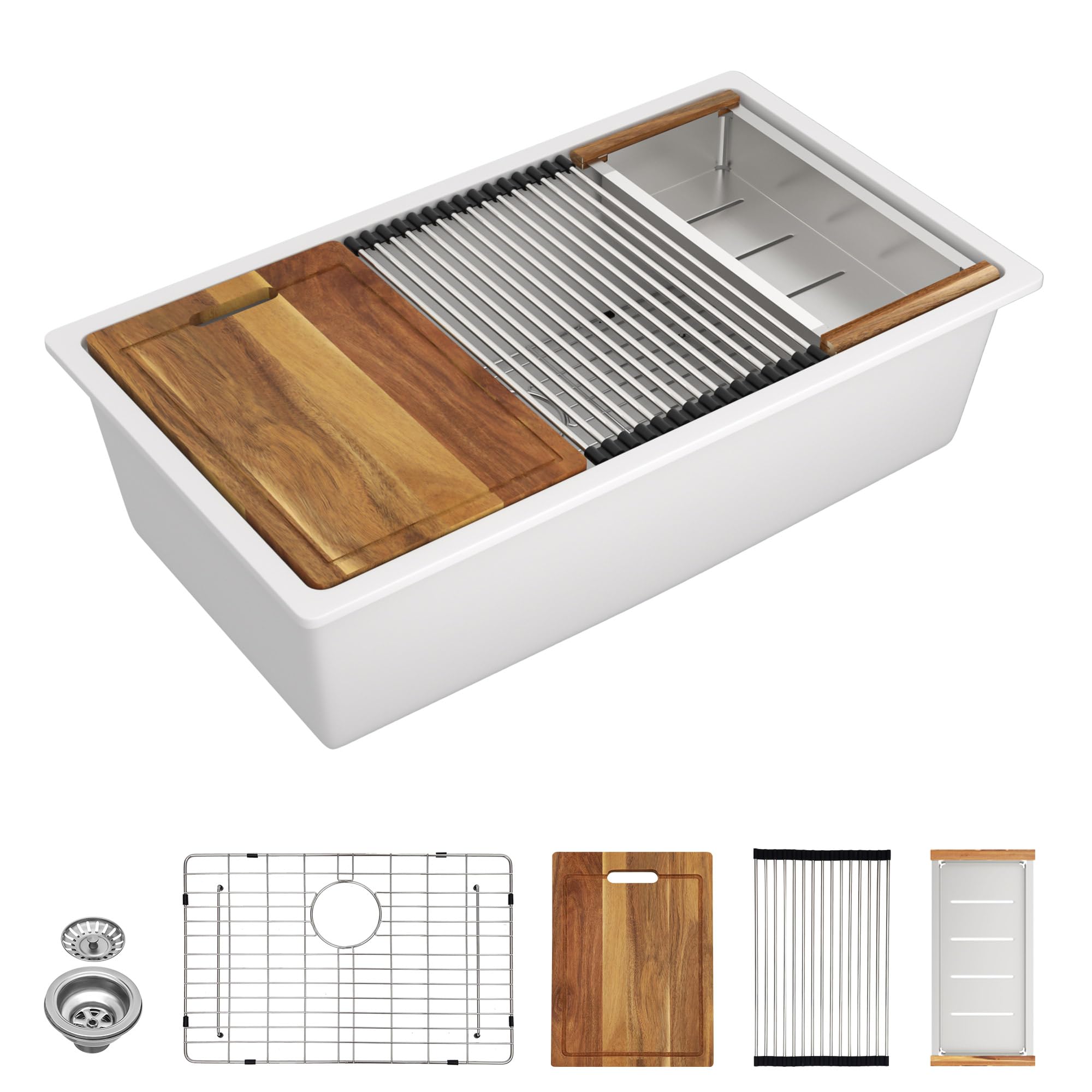 Évier de cuisine en granit composite antitache de 81 cm pour grand bac durable