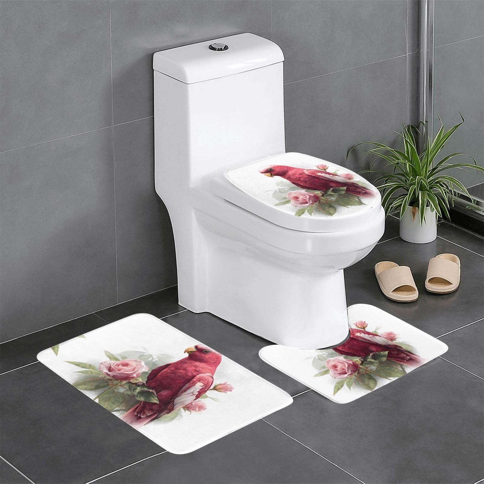Tapis de salle de bain antidérapant lot de 3 pour toilettes et lavabo 61x40cm