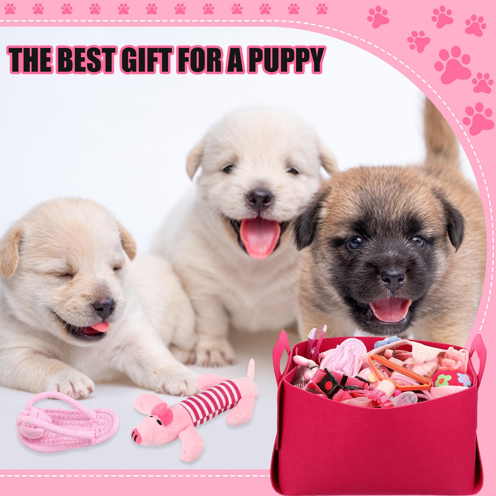 Abbylike 50 Pcs Puppy Supplies Starter Kit for Small Dogs Puppy Essentials Includes Leash, Bowls, Teeth Brushes, Water Bottle, and More Accessories for Dogs Pet Day Welcome Gift(Pink) - image 7