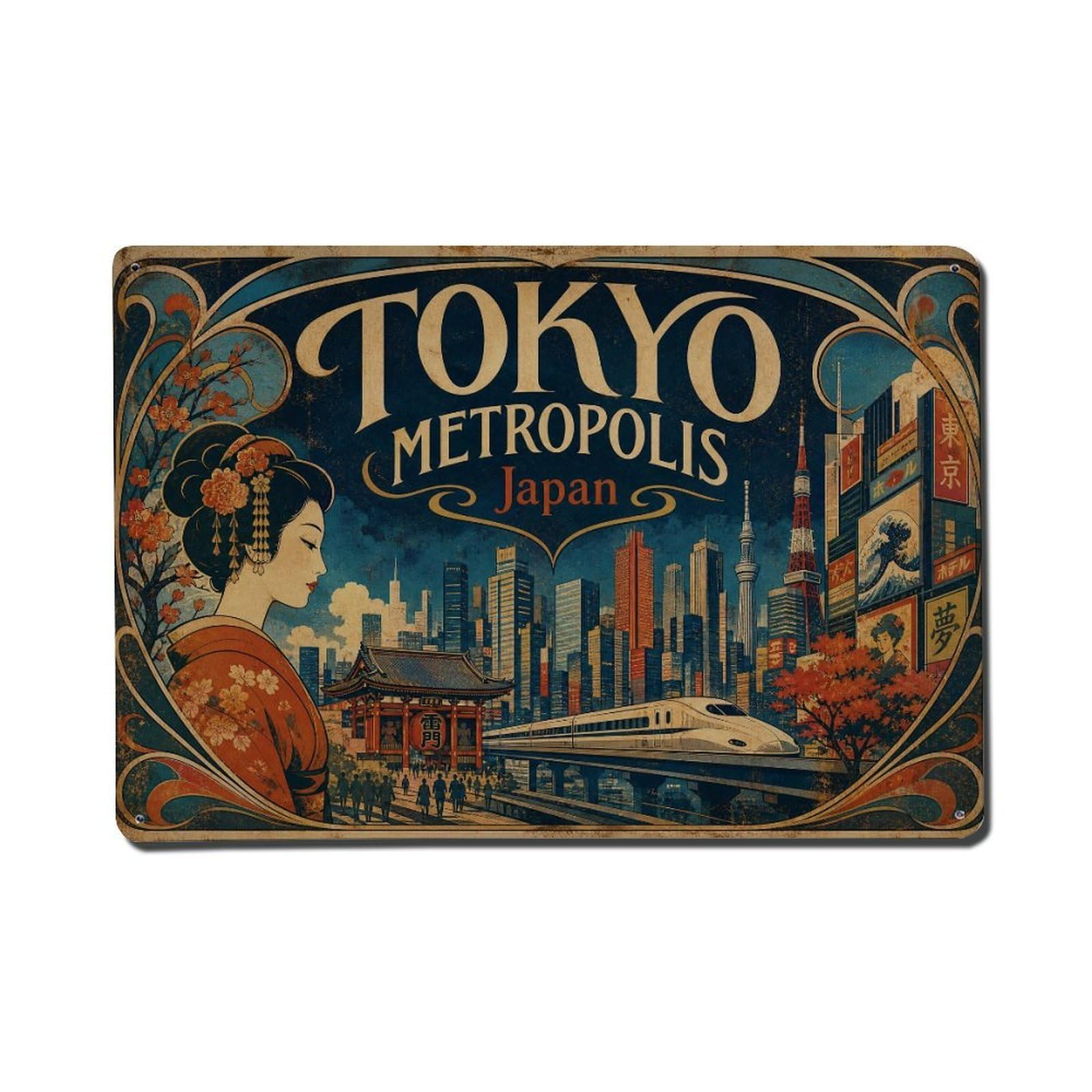 Gead 8X12inch Style Vintage Travel Tokyo Japan Metropolis Metal Tin Sign