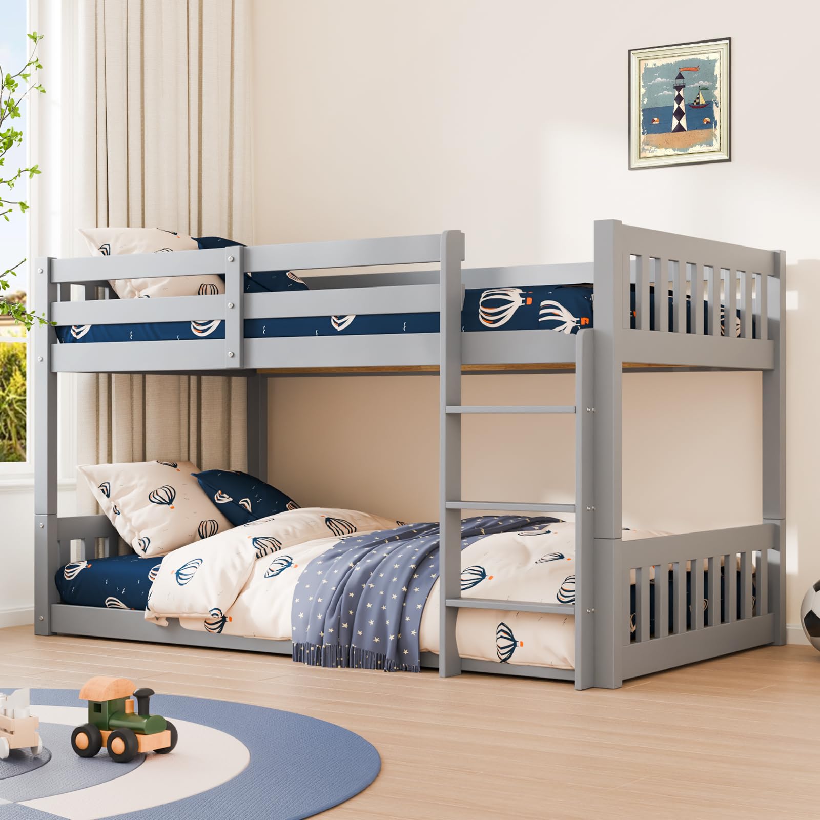 JOYMOR Solid Wood Low Bunk Bed