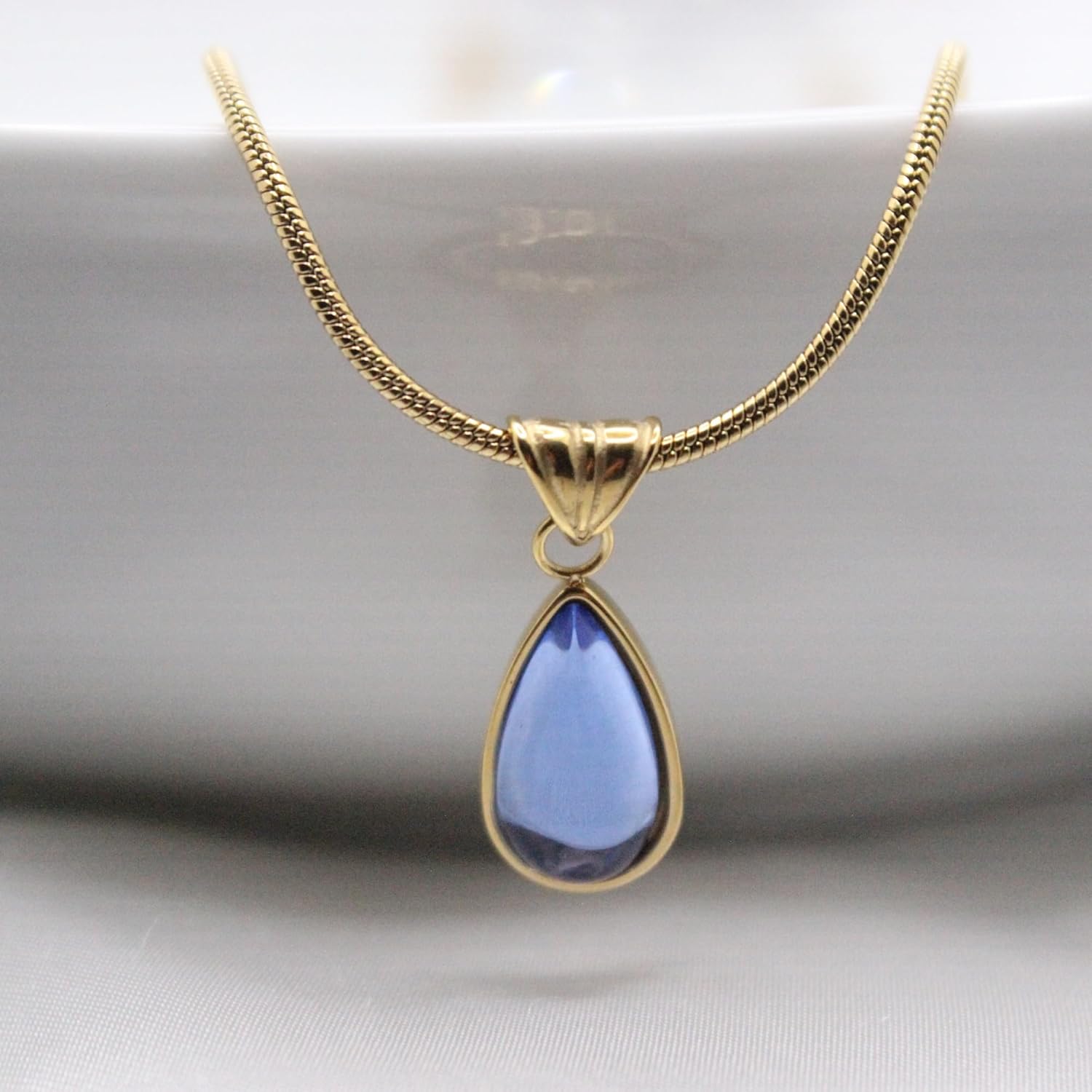 Birthstone Necklace for Women Stainless Steel Gold Plated Elegant Minimalist Plating Inlay Water Droplet Pendant Necklace Anniversary Birthday Gifts for Women Mom Wife Girlfriend Her - Image 3