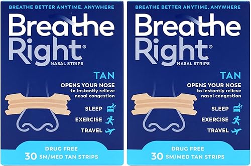 Breathe Right Tiras nasales Original Tan Small/Medium 30 ea (Paquete de 2)