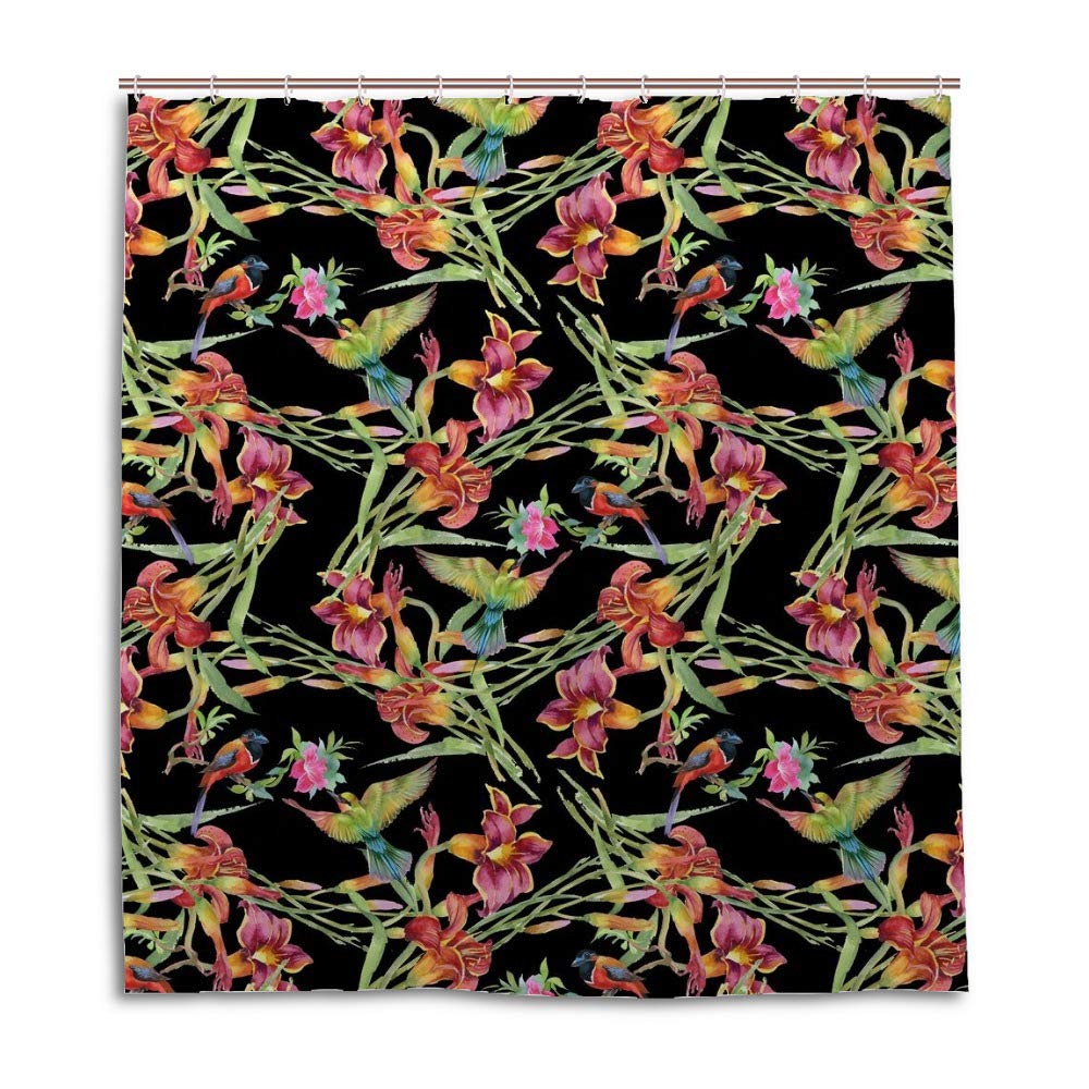 Rideau de douche 66x72 inch imperméable avec pattern floral aquarelle