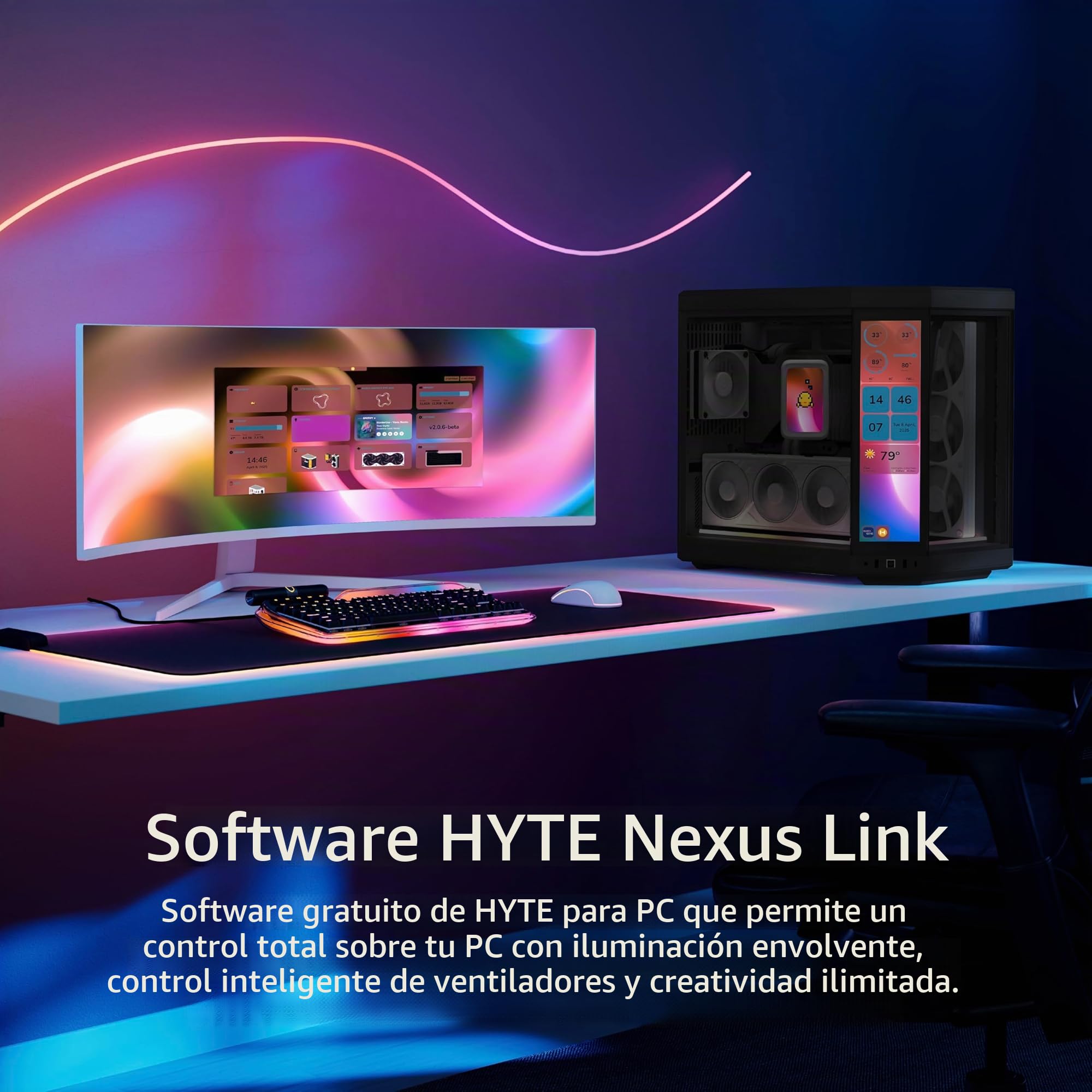 Hyte Y70 Touch Infinite Dual Chamber ATX Mid Tower - Funda estética Moderna con Pantalla táctil LCD de 2.5K integrada, Color Negro