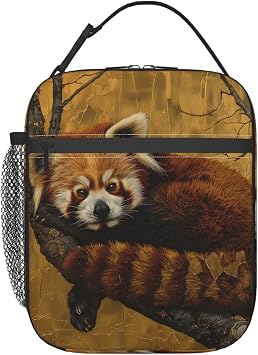 Realistic Red Panda Print Insulated Lunch Box Gifts for Kids Adults Golden Autumn Background Design Reusable Portable Lunchbox Cooler Lunchbag for Work Picnic School Travel or Hiking