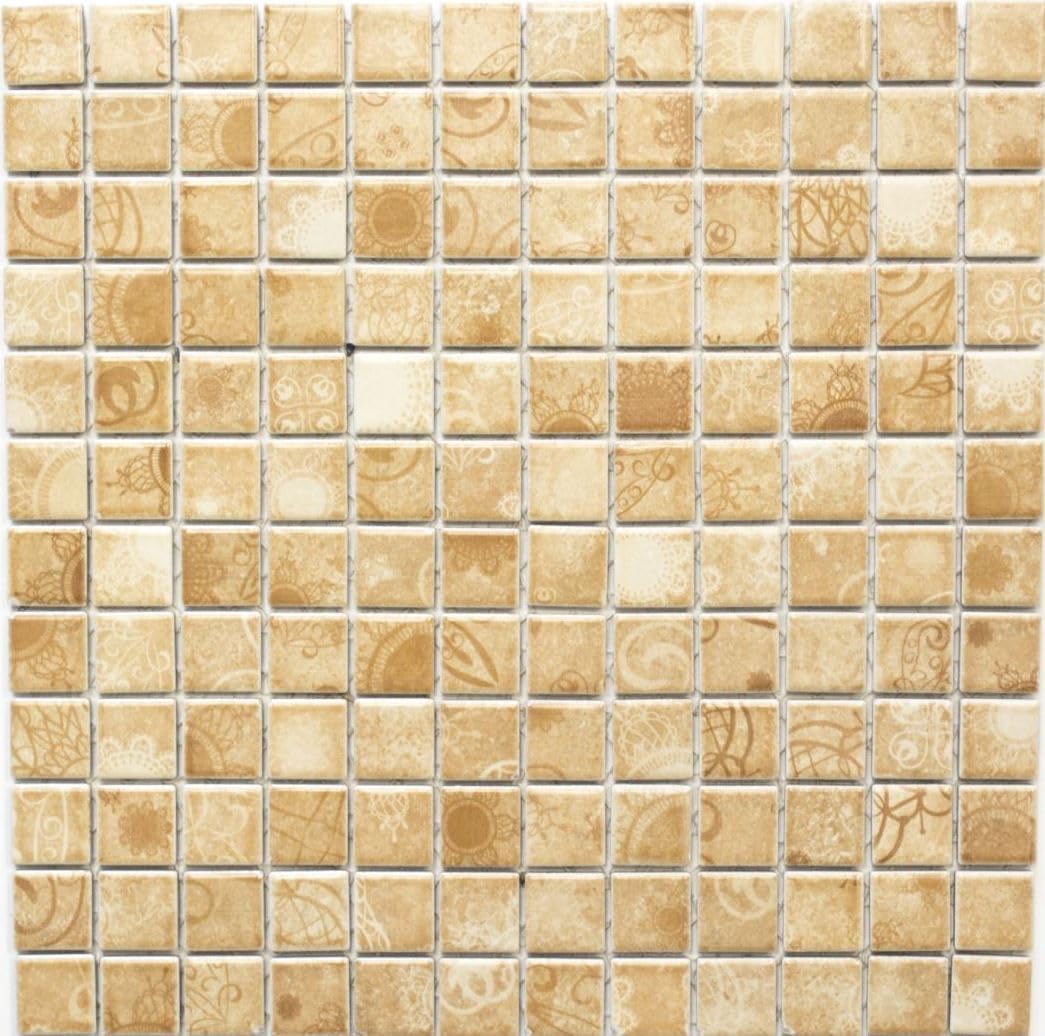 Mosaico quadrato Laceo Beige Ceramica Mosaico | 10 tappetini a mosaico