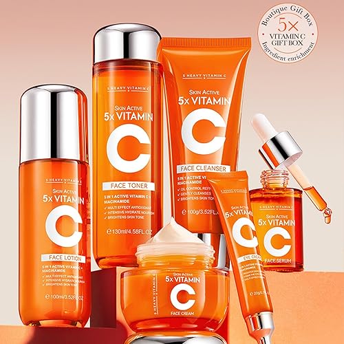 Miniatura 8 de Juego de regalo hidratante de 6 piezas para el cuidado de la piel para mujeres, kit de cuidado facial con vitamina C, incluye limpiador, tóner,