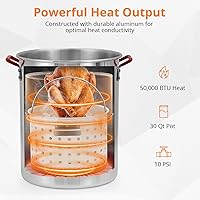 Vista 2 de Freidora de pavo de 30 cuartos de galón y freidora de pescado de 10 cuartos de galón, olla de caldera de cangrejos de mariscos de aluminio con 38000