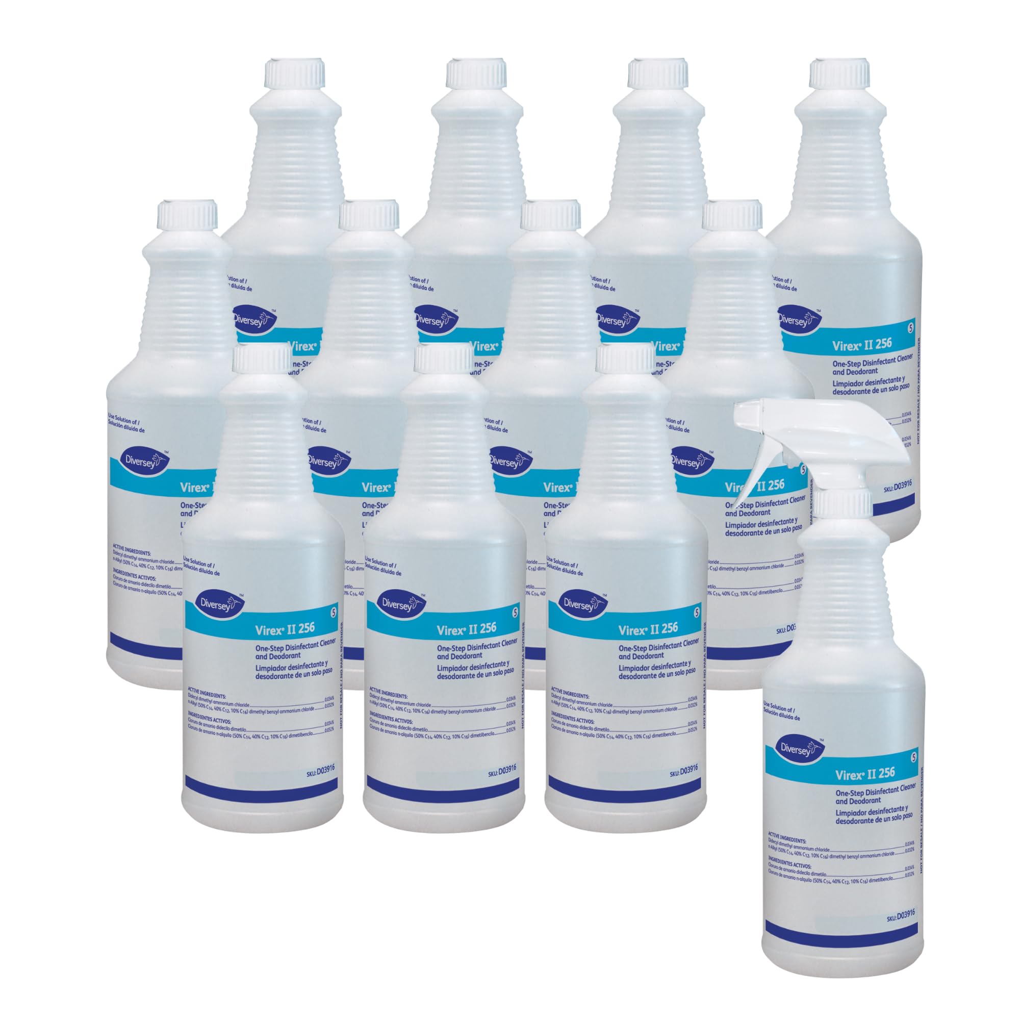 VIREX Diversey II 256 Empty Bottle, Pre-Labeled, 32 oz, 12 Pack