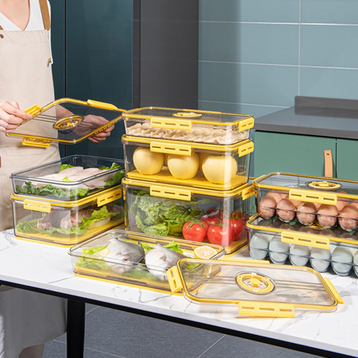 Caja de Almacenamiento para Refrigerador de Pet con Tapa, Práctica para Conservar Frutas y Alimentos Frescos Frigorífico del Hogar