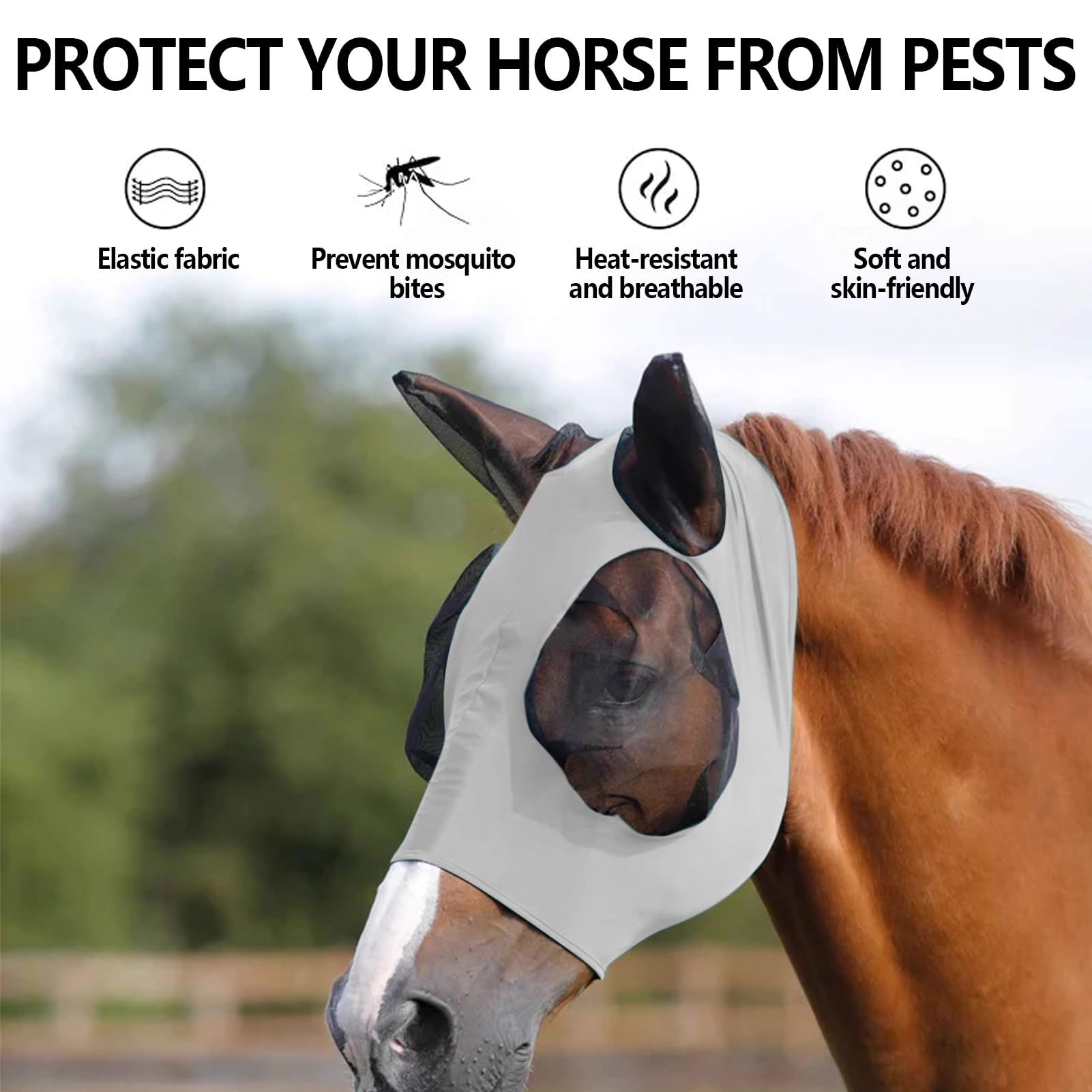 1PC Fly Mask for Horses with Ears Breathable Horse Fly Mask for Summer Protection Full Coverage Mesh Horse Head Cover - Image 4