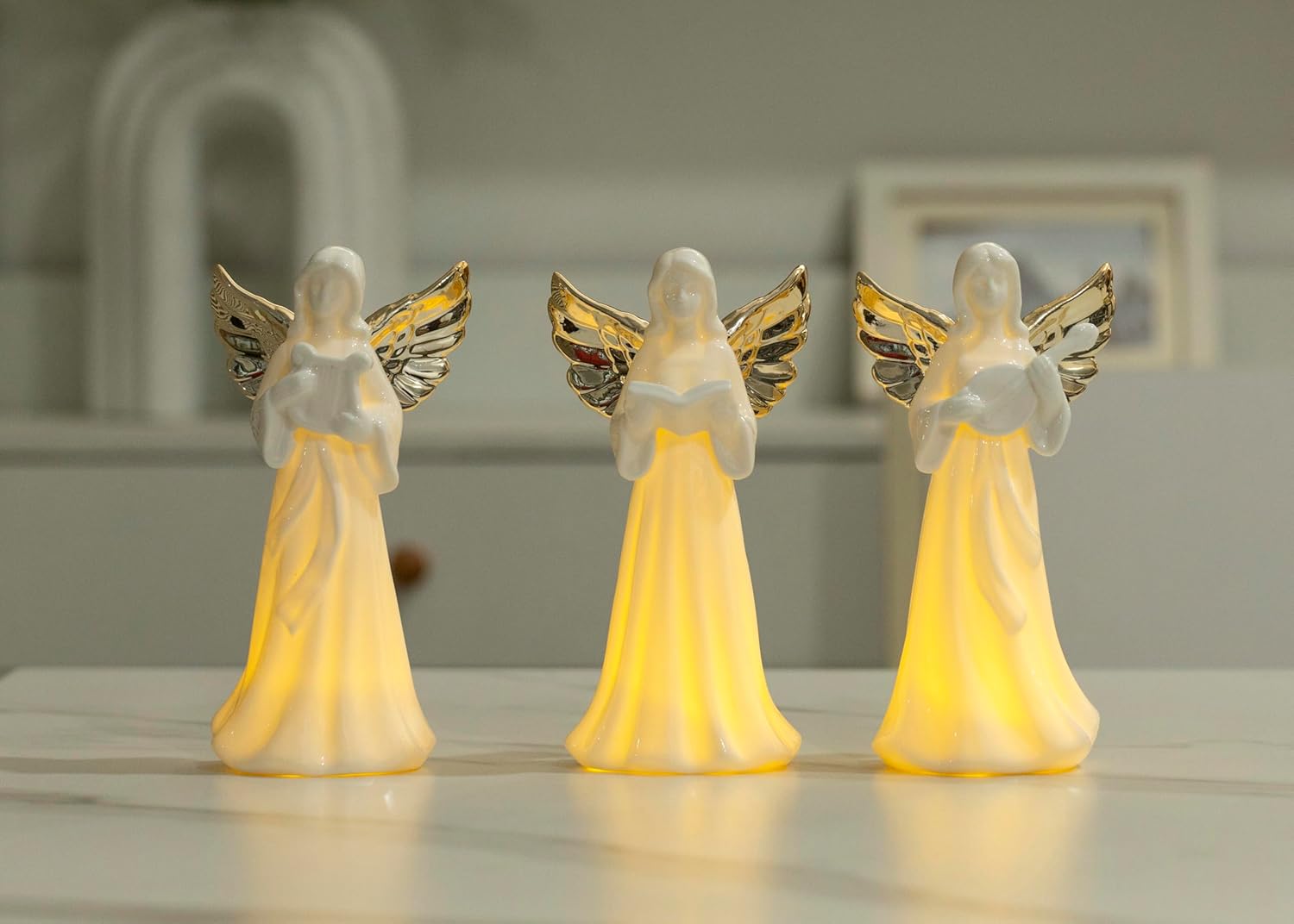 ADAVAS.Y&G Porcelain Angel Figurine with Lyre, White Translucent Ceramic Angel Statue – Elegant Guardian Angel Decorative Figurine for Christmas, Sympathy Gift, or Home Display, 8 Inches - Image 5