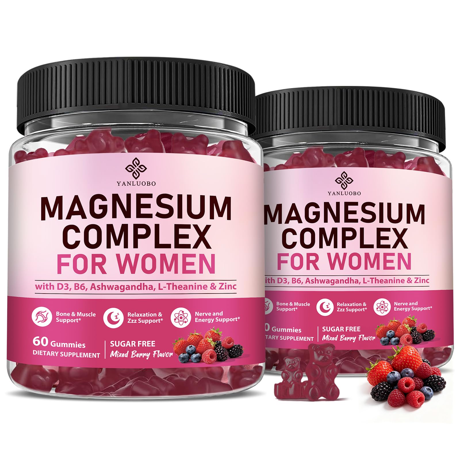 Magnesium Complex Gummies for Women – Deep Calm with Magnesium Glycinate, Citrate, Malate, Taurate, D3, B6, Ashwagandha, L-Theanine, for Relaxation, Zzz, Bone & Muscle, Energy – Vegan 120 Gummies