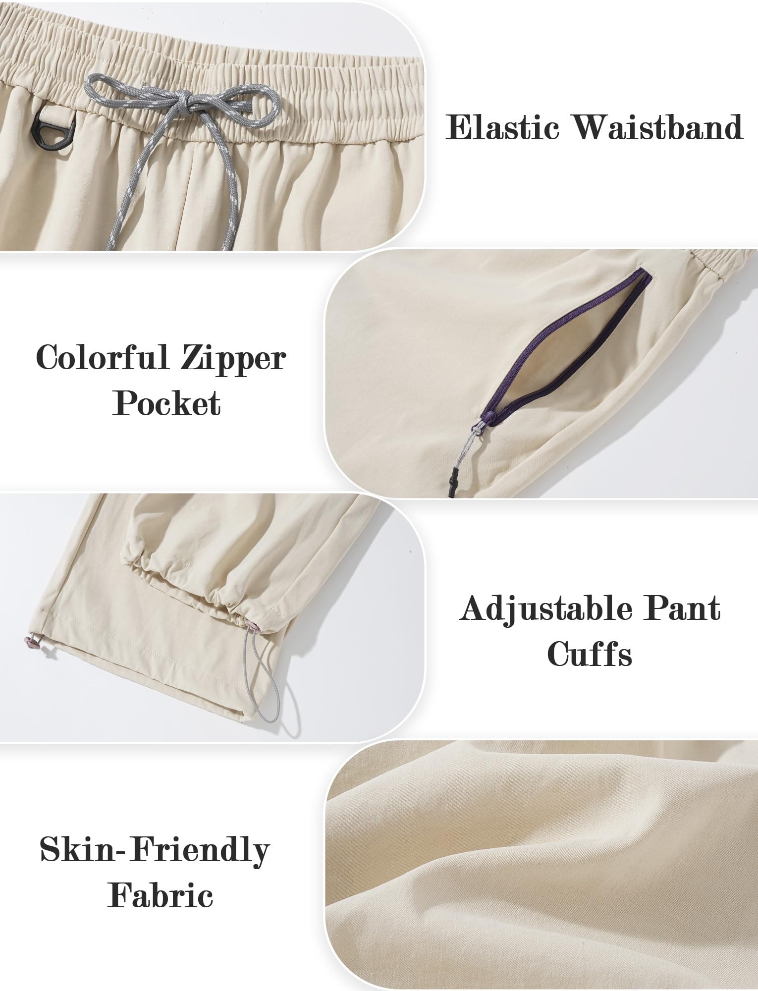 FEOYA Pantalon de Randonnée Femme Droit Pantalon Cargo avec zippée Poche Léger Respirant Jogging Trekking Imperméable Extérieur Beige XL