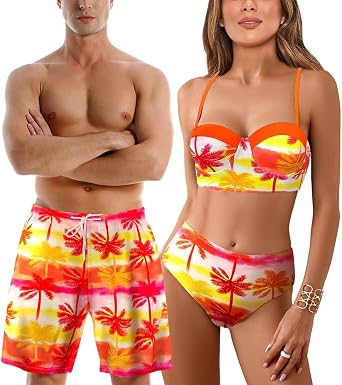 Matching Bathing Suits for Couples Bikini and Swimtrunks Couple | Women Two Piece Bikini Set Matching Men Swim Trunks Sold indivually