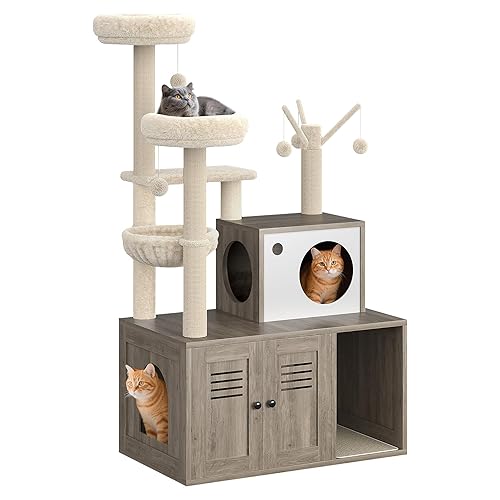 Furniture Style Cat Tree Tower & Hidden Litter Box Cabinet