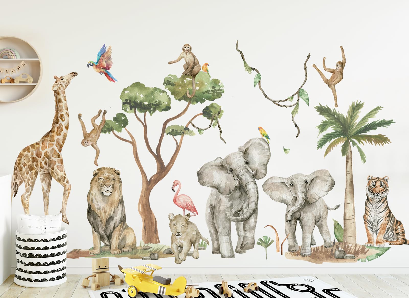 XXL Wandsticker Set Dschungel Tiere Wandtattoo Kinderzimmer Babyzimmer Safari Löwe Wandaufkleber Wohnzimmer selbstklebend DK1050-06