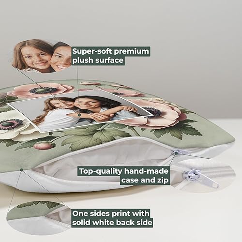 Miniatura 7 de PICANOVA Almohada floral personalizada con tu texto, cojín de felpa premium con cierre de cremallera y relleno, regalos personalizados para mujeres